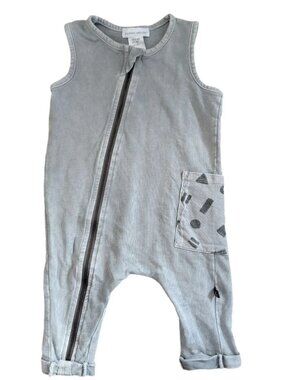 Kidding Around Grey Shape Sleeveless Zip Romper Fits 6-12m